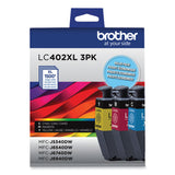Brother LC402XL3PKS High-Yield Ink, 1,500 Page-Yield, Cyan/Magenta/Yellow (BRTLC402XL3PKS) Pack of 3