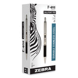 Zebra® F-402 Ballpoint Pen, Retractable, Fine 0.7 mm, Black Ink, Stainless Steel/Black Barrel (ZEB29210) Each
