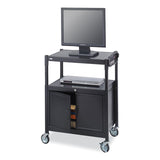 Safco® Steel Adjustable AV Cart w/Cabinet, Metal, 3 Shelf, 6 AC Outlets, 40 lb Cap, 26.75x20.5x42, Black, Ships in 1-3 Business Days (SAF8943BL) Each