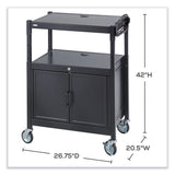 Safco® Steel Adjustable AV Cart w/Cabinet, Metal, 3 Shelf, 6 AC Outlets, 40 lb Cap, 26.75x20.5x42, Black, Ships in 1-3 Business Days (SAF8943BL) Each