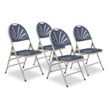 NPS® 1100 Series Deluxe Fan-Back Tri-Brace Folding Chair, Supports 500 lb, Dk Blue Seat/Back, Gray Base,4/CT,Ships in 1-3 Bus Days (NPS1115) Case of 4