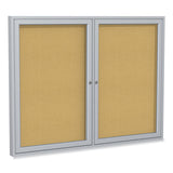 Ghent 2 Door Enclosed Natural Cork Bulletin Board with Satin Aluminum Frame, 48 x 36, Tan Surface, Ships in 7-10 Business Days (GHEPA23648K) Each