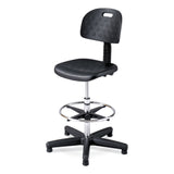 Safco® Soft Tough Deluxe Workbench Chair, Supports 250 lb, 22" to 32" High Black Seat, Black/Silver Base, Ships in 1-3 Business Days (SAF6912) Each