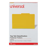 Universal® Bright Colored Pressboard Classification Folders, 2" Expansion, 2 Dividers, 6 Fasteners, Legal Size, Yellow Exterior, 10/Box (UNV10314) Each