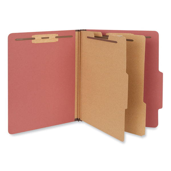 Universal® Six-Section Classification Folders, Heavy-Duty Pressboard Cover, 2 Dividers, 6 Fasteners, Letter Size, Brick Red, 20/Box (UNV10408)
