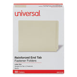 Universal® Reinforced End Tab Fastener Folders, 0.75" Expansion, 2 Fasteners, Letter Size, Manila Exterior, 50/Box (UNV13120) Box of 50