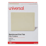 Universal® Deluxe Reinforced End Tab Folders, 9" High Front, Straight Tabs, Letter Size, 0.75" Expansion, Manila, 100/Box (UNV13300) Box of 100