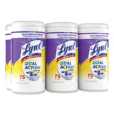 LYSOL® Brand Dual Action Disinfecting Wipes, 1-Ply, 7 x 7.5, Citrus, White/Purple, 75/Canister, 6 Canisters/Carton (RAC81700CT) 6 canisters of 75 wipes