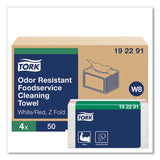 Tork® Small Pack Foodservice Cloth, 1-Ply, 11.75 x 14.75, Unscented, White with Red Stripe, 50/Poly Pack, 4 Packs/Carton (TRK192291) Case of 4