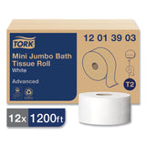 Tork® Advanced Jumbo Bath Tissue, Septic Safe, 1-Ply, White, 3.48" x 1,200 ft, 12 Rolls/Carton (TRK12013903) Case of 12