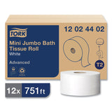 Tork® Advanced Mini-Jumbo Roll Bath Tissue, Septic Safe, 2-Ply, White, 3.48" x 751 ft, 12 Rolls/Carton (TRK12024402) Case of 12