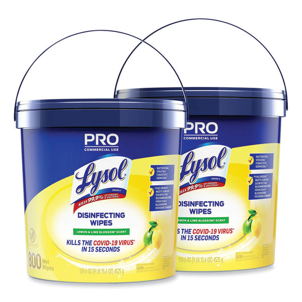 LYSOL® Brand Professional Disinfecting Wipe Bucket, 1-Ply, 6 x 8, Lemon and Lime Blossom, White, 800 Wipes/Bucket, 2 Buckets/Carton (RAC99856CT)