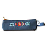 Denik Evelynn Zipper Vegan Suede Notebook Pouch, 2 x 6.5, Blue with Embroidered Flower (DNKNBPOUCH550) Each