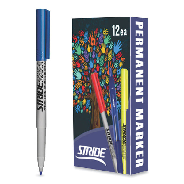 Stride StrideMark Permanent Marker, Fine Bullet Tip, Blue, 12/Pack (STW27002)