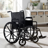 McKesson Wheelchair Dual Axle Desk Length Arm Swing-Away Footrest Black Upholstery 20 Inch Seat Width Adult 350 lbs. Weight Capacity (1065278_EA) 1/EA
