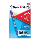 Paper Mate® Profile Ballpoint Pen, Retractable, Bold 1.4 mm, Blue Ink, Translucent Blue Barrel, 36/Pack (PAP2083008) Pack of 36