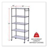 Alera® 5-Shelf Wire Shelving Kit with Casters and Shelf Liners, 36w x 18d x 72h, Black Anthracite (ALESW653618BA) Each