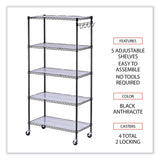 Alera® 5-Shelf Wire Shelving Kit with Casters and Shelf Liners, 36w x 18d x 72h, Black Anthracite (ALESW653618BA) Each