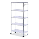 Alera® 5-Shelf Wire Shelving Kit with Casters and Shelf Liners, 36w x 18d x 72h, Silver (ALESW653618SR) Each