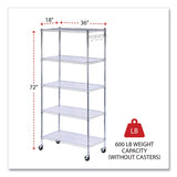 Alera® 5-Shelf Wire Shelving Kit with Casters and Shelf Liners, 36w x 18d x 72h, Silver (ALESW653618SR) Each