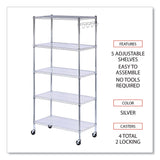 Alera® 5-Shelf Wire Shelving Kit with Casters and Shelf Liners, 36w x 18d x 72h, Silver (ALESW653618SR) Each