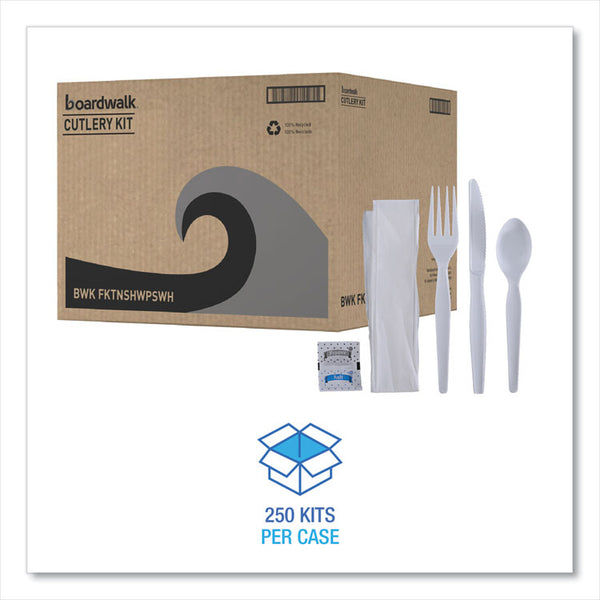 Boardwalk® Six-Piece Cutlery Kit, Condiment/Fork/Knife/Napkin/Spoon, Heavyweight, White, 250/Carton (BWKFKTNSHWPSWH)