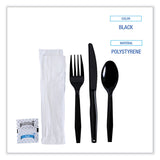 Boardwalk® Six-Piece Cutlery Kit, Condiment/Fork/Knife/Napkin/Teaspoon, Black, 250/Carton (BWKFKTNSMWPSBLA) Case of 250
