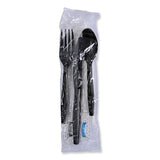 Boardwalk® Six-Piece Cutlery Kit, Condiment/Fork/Knife/Napkin/Teaspoon, Black, 250/Carton (BWKFKTNSMWPSBLA) Case of 250