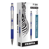 Zebra® F-301 Ballpoint Pen, Retractable, Fine 0.7 mm, Blue Ink, Stainless Steel/Blue Barrel (ZEB27120) Each