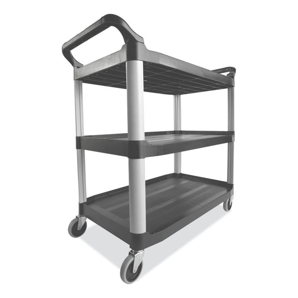 Rubbermaid® Commercial Xtra Utility Cart with Open Sides, Plastic, 3 Shelves, 300 lb Capacity, 20" x 40.63" x 37.8", Gray (RCP4091GRA)