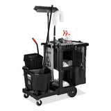 Rubbermaid® Commercial Executive Janitorial Cleaning Cart, Plastic, 4 Shelves, 1 Bin, 12.1" x 22.4" x 23", Black (RCP1861430) Each