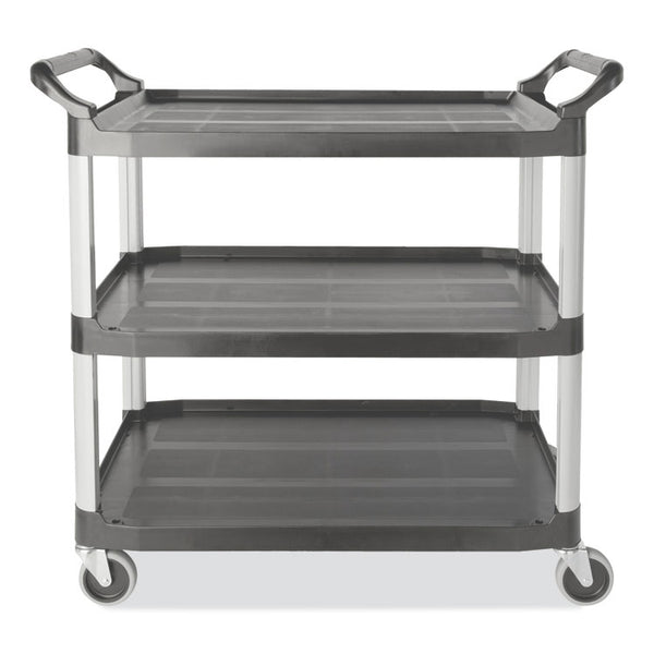 Rubbermaid® Commercial Xtra Utility Cart with Open Sides, Plastic, 3 Shelves, 300 lb Capacity, 20" x 40.63" x 37.8", Gray (RCP4091GRA)