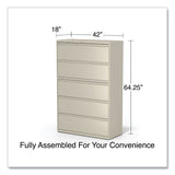 Alera® Lateral File, 5 Legal/Letter/A4/A5-Size File Drawers, Putty, 42" x 18.63" x 67.63" (ALEHLF4267PY) Each