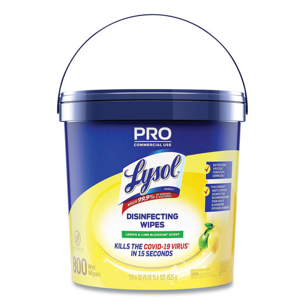 LYSOL® Brand Professional Disinfecting Wipe Bucket, 1-Ply, 6 x 8, Lemon and Lime Blossom, White, 800 Wipes (RAC99856EA)