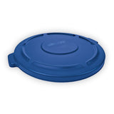 Rubbermaid® Commercial BRUTE Self-Draining Flat Top Lids for 32 gal Round BRUTE Containers, 22.25" Diameter, Blue (RCP263100BE) Each
