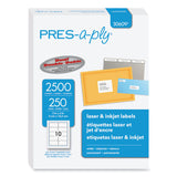 PRES-a-ply® Labels, Laser Printers, 2 x 4, White, 10/Sheet, 250 Sheets/Box (AVE30609) Box of 2500