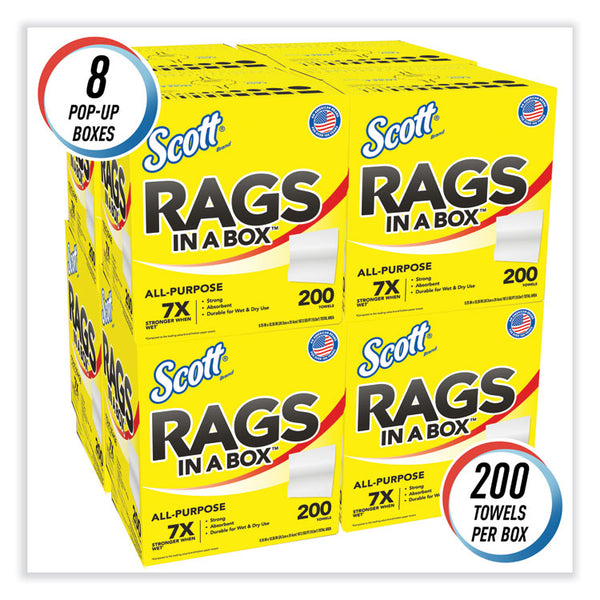 Scott® Rags in a Box, POP-UP Box, 12 x 9, White, 200/Box, 8 Boxes/Carton (KCC75260CT)