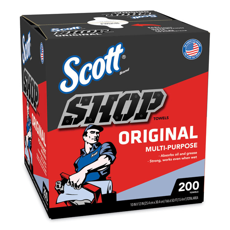 Scott® Shop Towels, POP-UP Box, 1-Ply, 9 x 12, Blue, 200/Box, 8 Boxes/Carton (KCC75190)