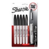 Sharpie® Fine Tip Permanent Marker, Stainless Steel Single Marker Case, Fine Bullet Tip, Black, 5/Pack (SAN2135418) Pack of 6