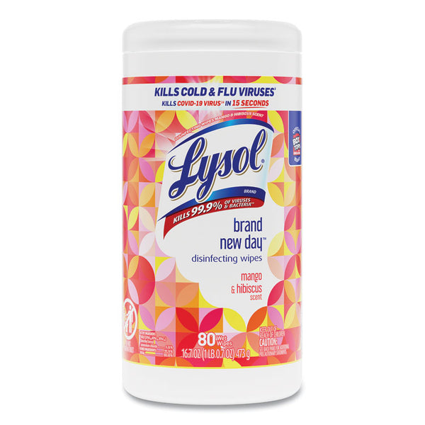 LYSOL® Brand Disinfecting Wipes, 1-Ply, 7 x 7.25, Mango and Hibiscus, White, 80 Wipes/Canister (RAC97181EA)