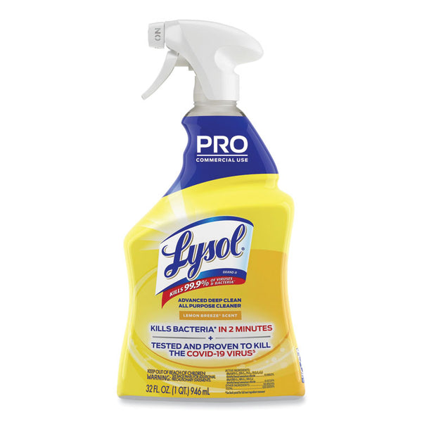 Professional LYSOL® Brand Advanced Deep Clean All Purpose Cleaner, Lemon Breeze, 32 oz Trigger Spray Bottle, 12/Carton (RAC00351)