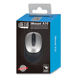 Adesso iMouse A10 Antimicrobial Wireless Mouse, 2.4 GHz Frequency/30 ft Wireless Range, Left/Right Hand Use, Black/Silver (ADEA10) Each