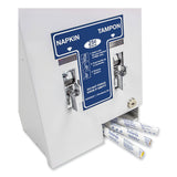 HOSPECO® Dual Sanitary Napkin/Tampon Dispenser, 25 Cent Coin Mechanism, 11.13 x 7.63 x 26.38, White/Blue (HOS125)