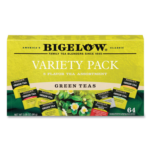 Bigelow® Green Tea Assortment, Individually Wrapped, Eight Flavors, 64 Tea Bags/Box (BTC30568)