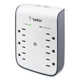 Belkin® SurgePlus USB Wall Mount Charger, 6 AC Outlets/2 USB Ports, 900 J, White/Black (BLKBSV602TT) Each
