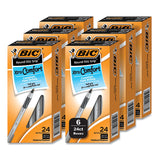 BIC® Round Stic Grip Xtra Comfort Ballpoint Pen, Medium 1 mm, Black Ink, Gray/Black, 24/Box, 6 Boxes/Pack (BICGSMG144EBLK) Pack of 144