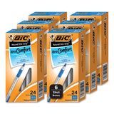BIC® Round Stic Grip Xtra Comfort Ballpoint Pen, Medium 1 mm, Blue Ink, Gray/Blue Barrel, 24/Box, 6 Boxes/Pack (BICGSMG144EBLU) Pack of 144