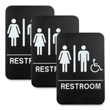 Excello Global Products® Indoor/Outdoor Restroom Sign with Braille Text and Wheelchair, 6" x 9", Black Face, White Graphics, 3/Pack (EXOHD0036S) Pack of 3