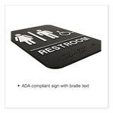 Excello Global Products® Indoor/Outdoor Restroom Sign with Braille Text and Wheelchair, 6" x 9", Black Face, White Graphics, 3/Pack (EXOHD0036S) Pack of 3