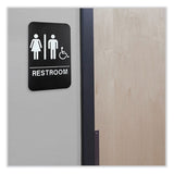 Excello Global Products® Indoor/Outdoor Restroom Sign with Braille Text and Wheelchair, 6" x 9", Black Face, White Graphics, 3/Pack (EXOHD0036S) Pack of 3